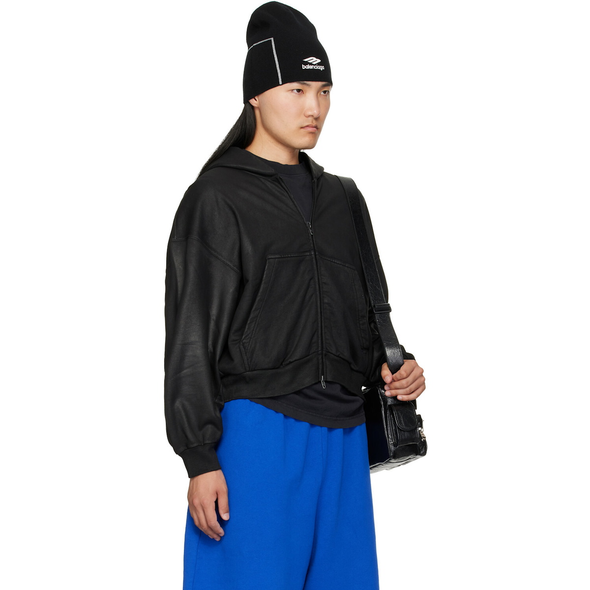Balenciaga Black Cropped Zip-Up Hoodie