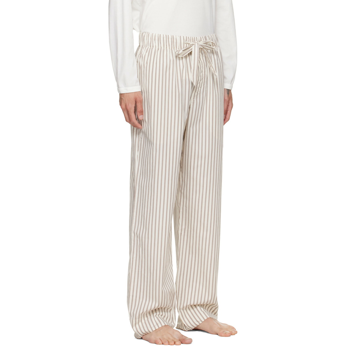 Tekla Brown & Off-White Poplin Pyjama Pants