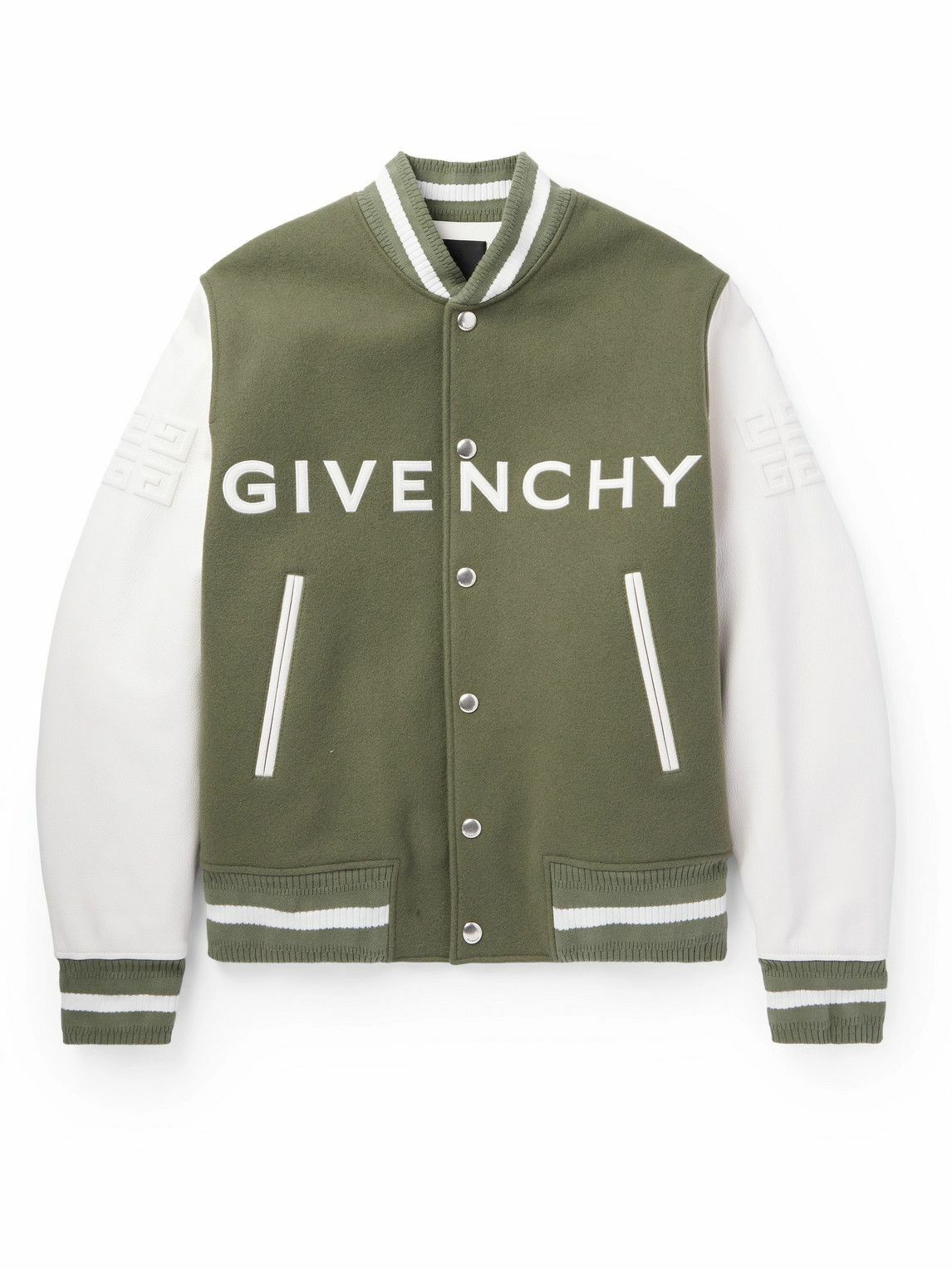 Givenchy - Logo-Appliquéd Wool-Blend and Leather Varsity Jacket - Green ...