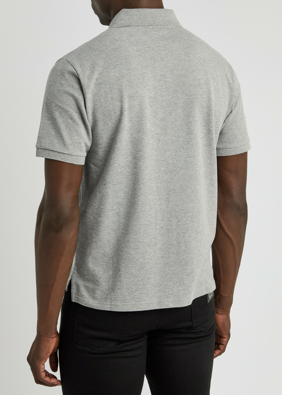 Saint Laurent Logo-embroidered Piqué Cotton Polo Shirt Grey Saint Laurent