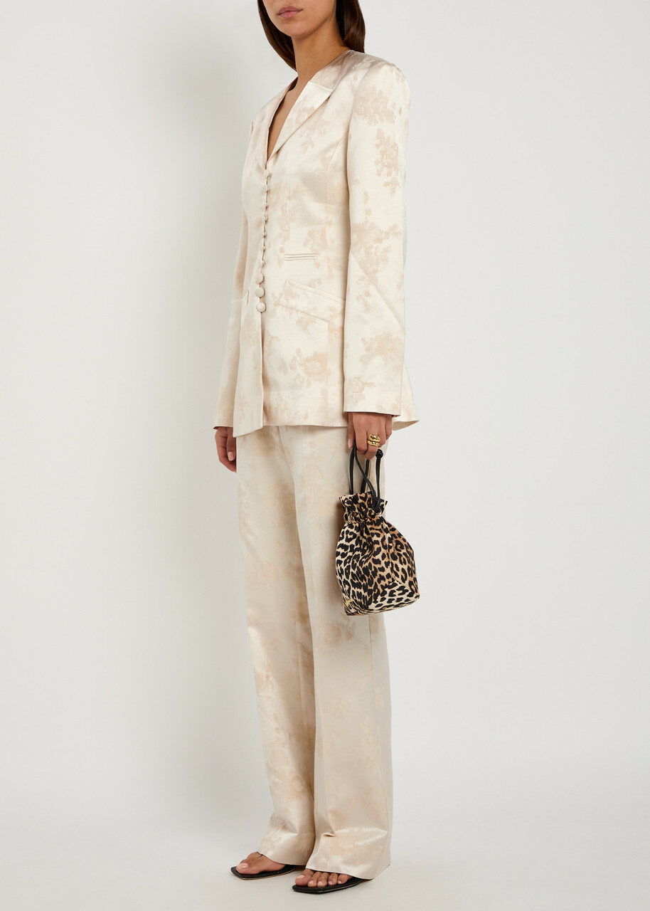 Ganni Floral-jacquard Satin Trousers White