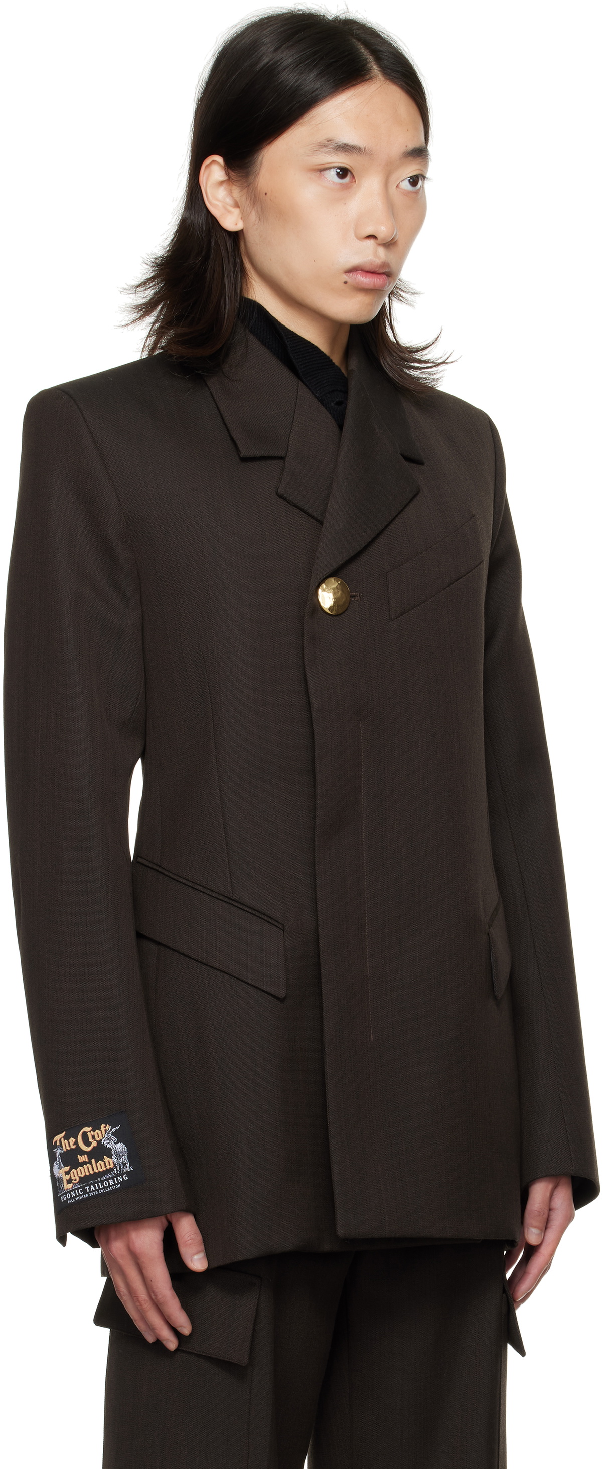 EGONlab Brown Golden Button Fitted Blazer