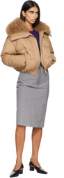Yves Salomon Beige Waterproof Technical Lambswool Trim Short Down Jacket