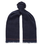 Brunello Cucinelli - Fringed Linen and Cashmere-Blend Scarf - Blue