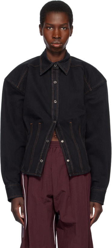 Photo: Pushbutton Black Bustier Denim Shirt