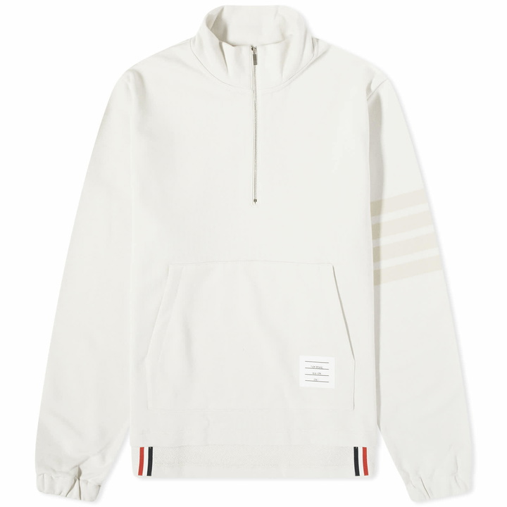 Photo: Thom Browne Men's Tonal 4 Bar Half Zip Sweat in Natural White