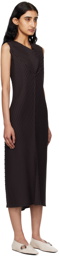 ISSEY MIYAKE Black Paper Like Pleats Midi Dress