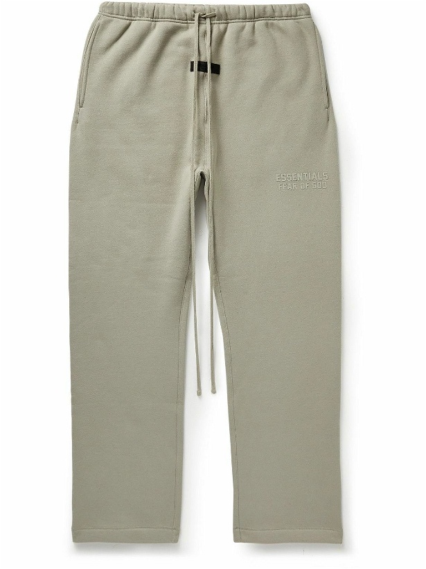 Photo: FEAR OF GOD ESSENTIALS - Straight-Leg Logo-Flocked Cotton-Blend Jersey Sweatpants - Gray