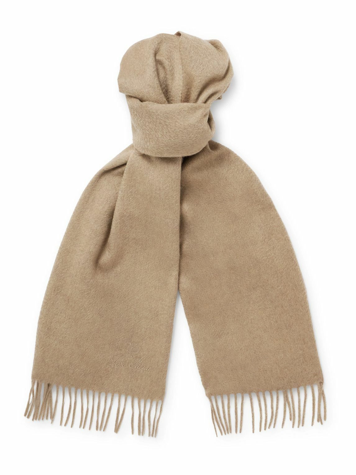 タグ付き　Loro Piana Fringed Cashmere Loro Piana - Fringed Logo-Jacquard Cashmere Scarf Loro Piana
