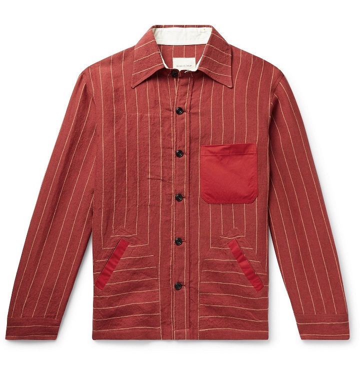 Photo: Nicholas Daley - Patchwork Pinstriped Linen and Cotton Shirt Jacket - Red