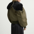Simone Rocha Women's Cropped Split Faux Fur Hood Bomber Jacket in Khaki/Black
