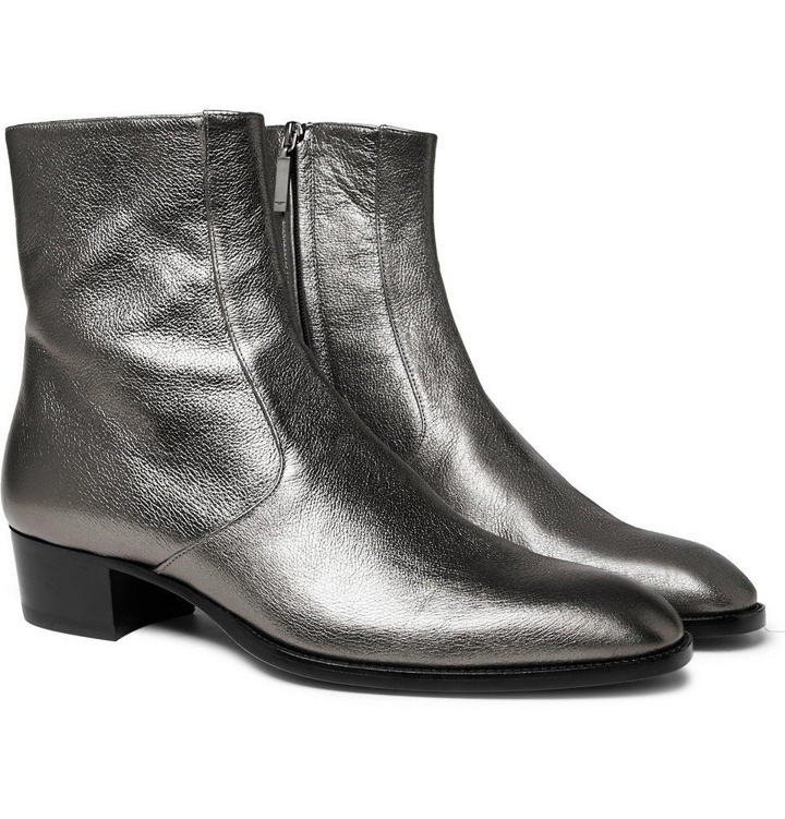 Photo: Saint Laurent - Wyatt Metallic Full-Grain Leather Boots - Men - Silver