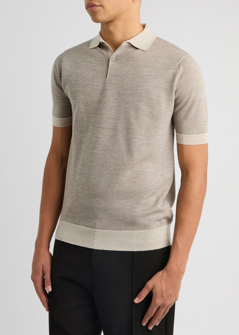John Smedley Textured Wool Polo Shirt Light Grey John Smedley