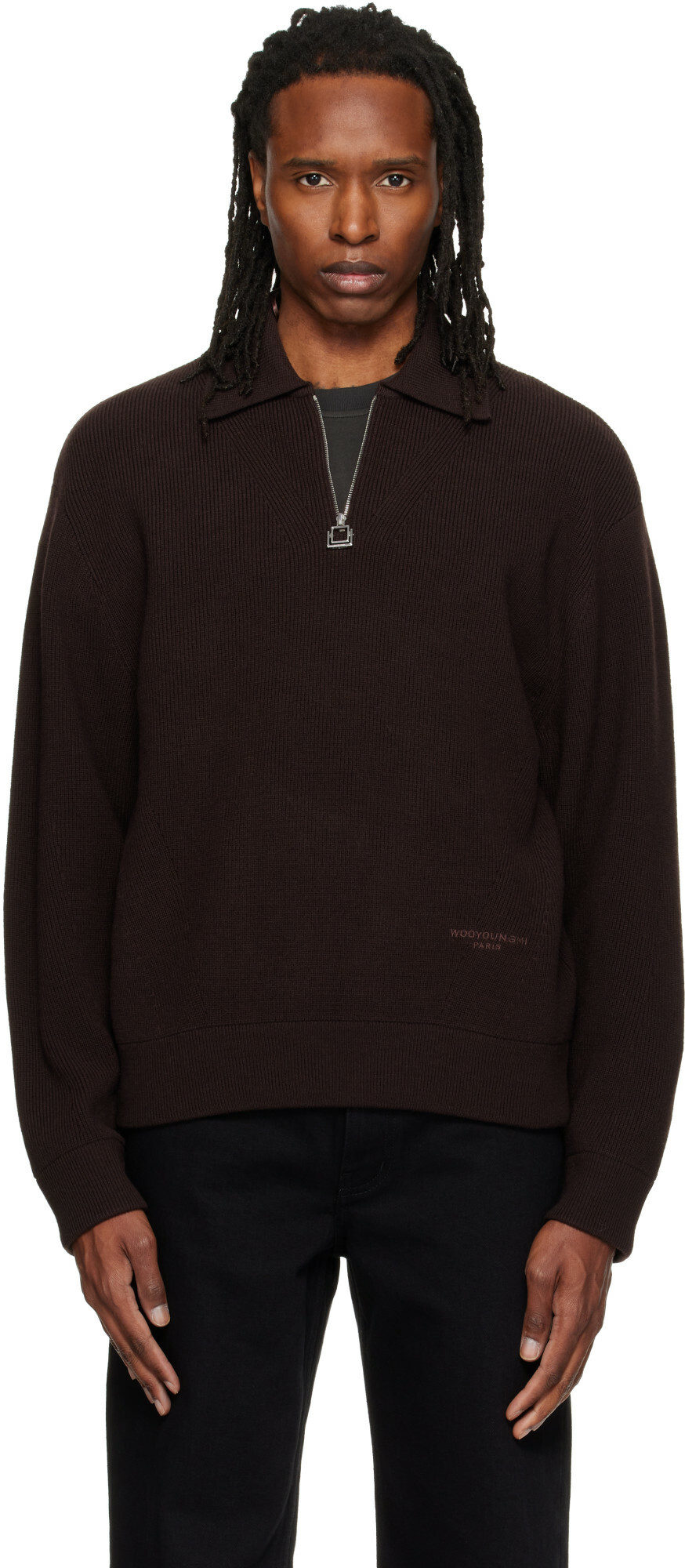 WOOYOUNGMI Brown Ribbed Wool Polo