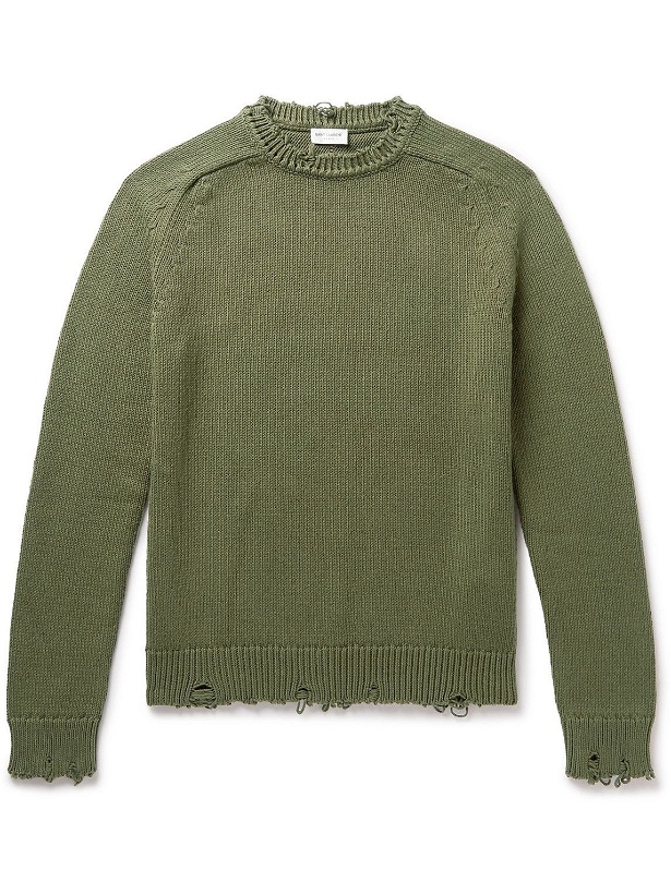 Photo: SAINT LAURENT - Distressed Cotton Sweater - Green