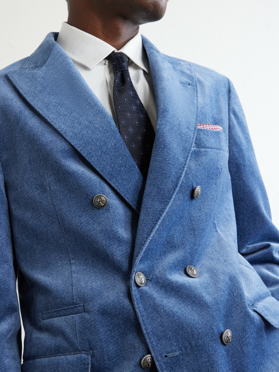 Brunello Cucinelli - Double-Breasted Cotton-Velvet Suit Jacket - Blue