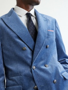Brunello Cucinelli - Double-Breasted Cotton-Velvet Suit Jacket - Blue