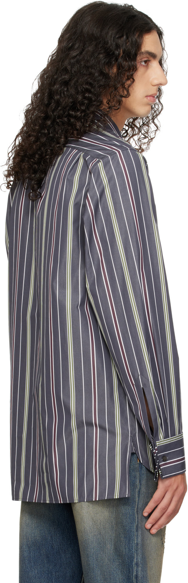 Lanvin Gray Straight-Cut Striped Shirt