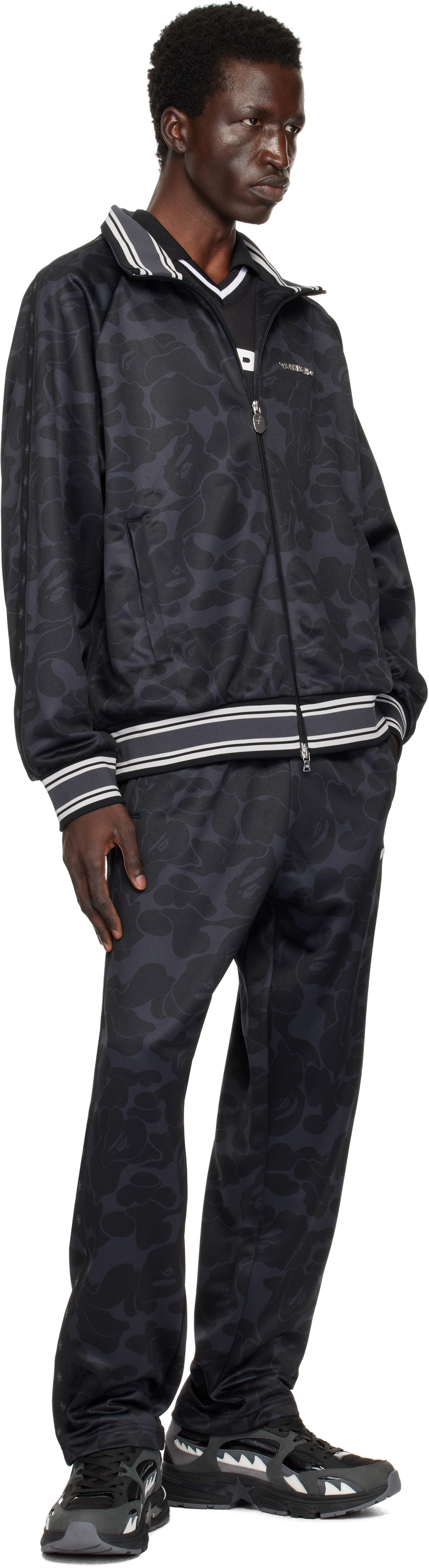 BAPE Black Tonal Solid Camo Track Pants