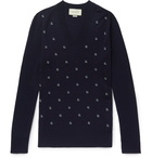 Gucci - Slim-Fit Logo-Intarsia Wool Sweater - Men - Navy