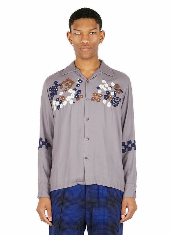 Photo: Flower Hand Embroidery Shirt in Grey
