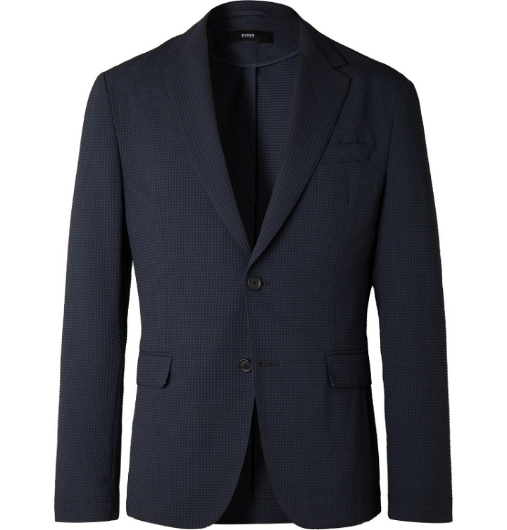 Photo: Hugo Boss - Midnight-Blue Seersucker Suit Jacket - Blue