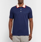 Gucci - Webbing-Trimmed Stretch-Cotton Piqué Polo Shirt - Men - Navy