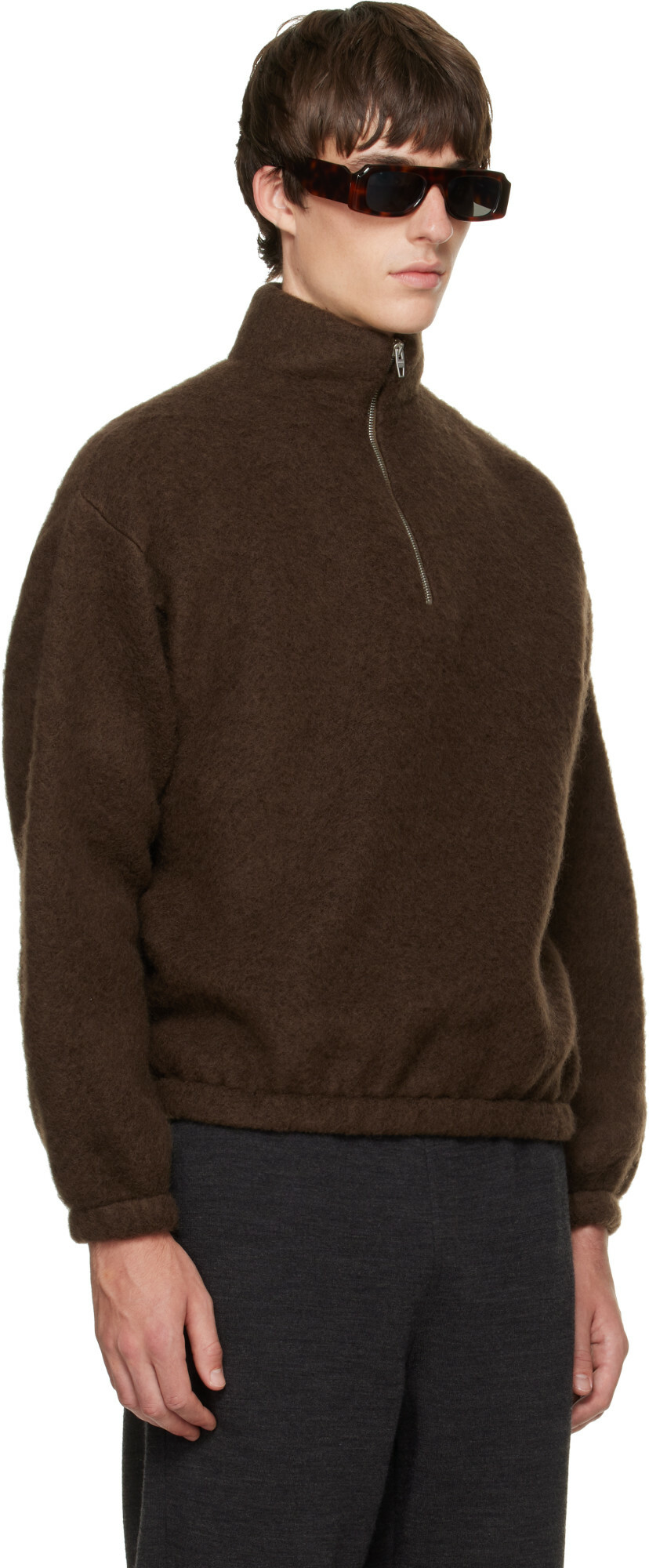 Jil Sander Brown Quarter-Zip Sweater
