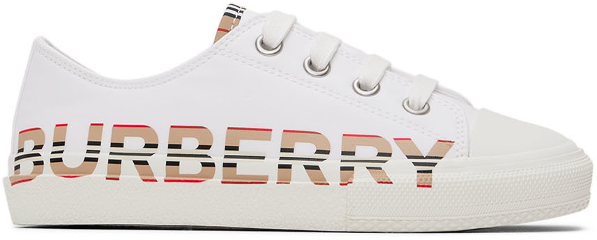 Monogram print cotton lace-up sneakers - Burberry - Girls