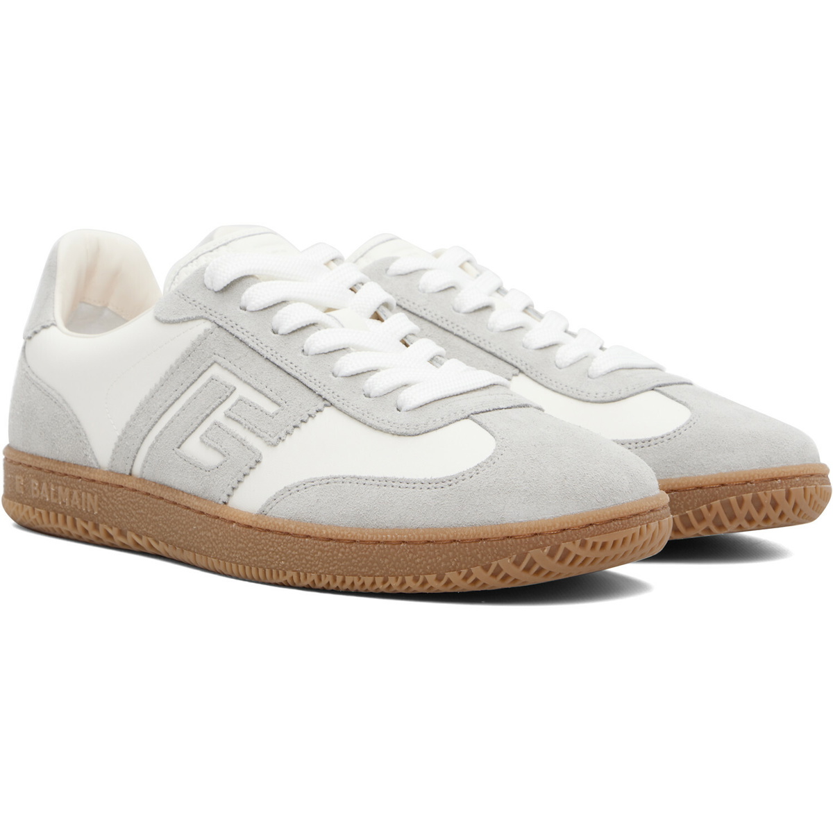 BALMAIN Gray & White 'Balmain Swan' Suede Sneakers