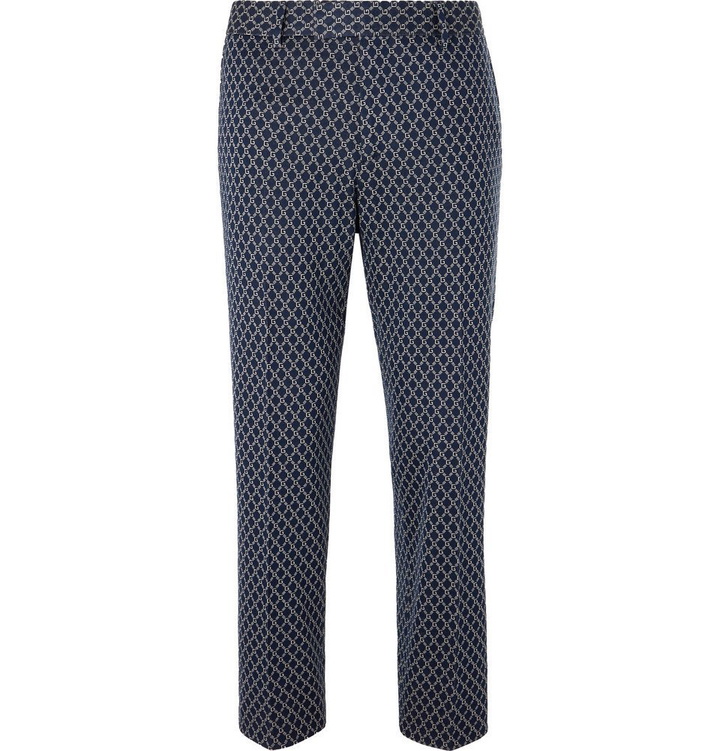 Photo: Gucci - Navy Caspian Cropped Logo-Jacquard Cotton Trousers - Men - Navy