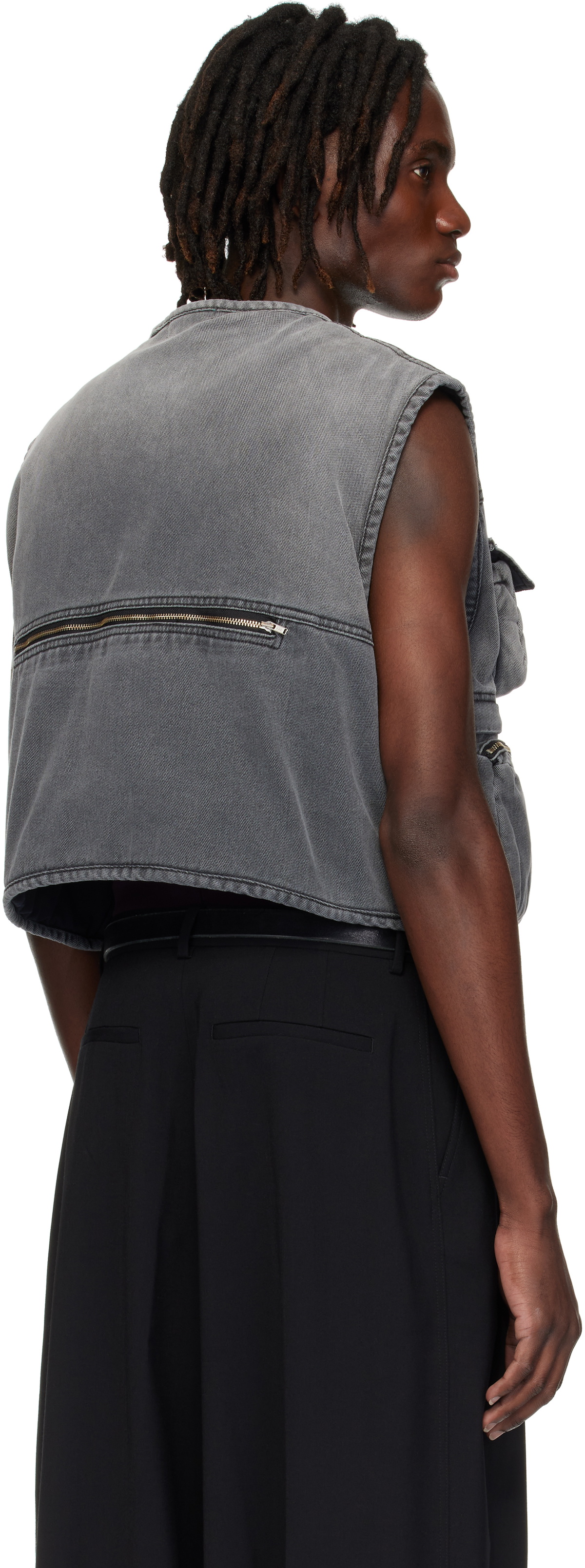 LU'U DAN Gray Wadded Denim Cargo Vest
