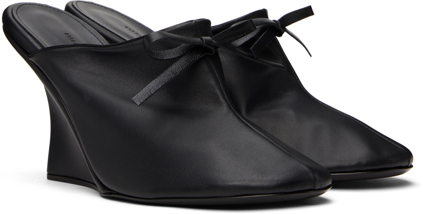 MARIE ADAM-LEENAERDT Black Bow Heeled Slipper Mules