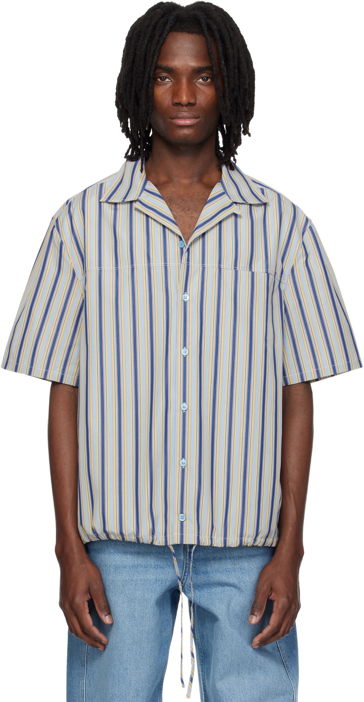 Marni Multicolor Striped Drawstring Hem Cotton Shirt