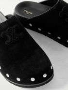 CELINE - Triomphe Logo-Appliquéd Studded Suede Mules - Black