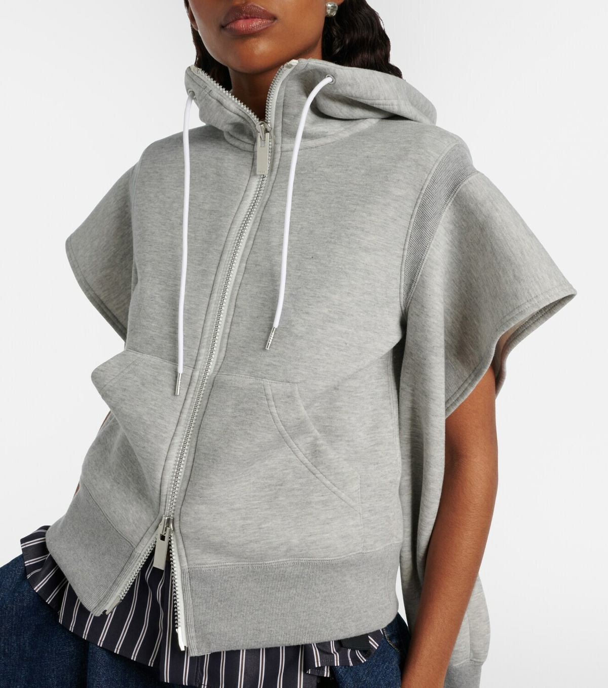 Sacai Cutout cotton-blend fleece hoodie