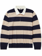 YMC - Up and Under Poplin-Trimmed Striped Merino Wool Rugby Shirt - Blue