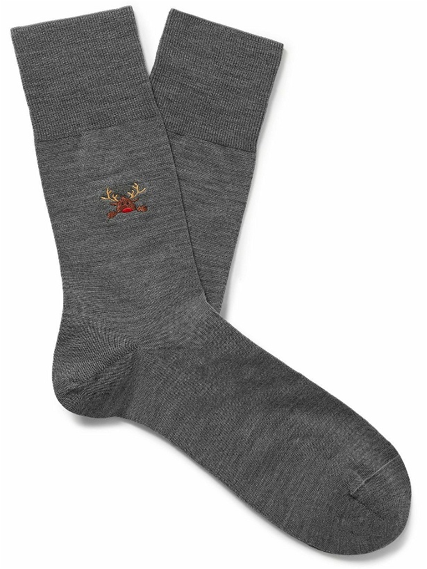 Photo: Falke - Airport Rudolph Embroidered Wool-Blend Socks - Gray