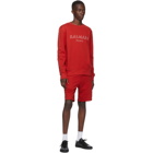 Balmain Red Embossed Bermuda Shorts