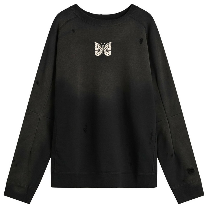Photo: Needles Men's Deconstructed Crew Neck Sweatshirt in Black