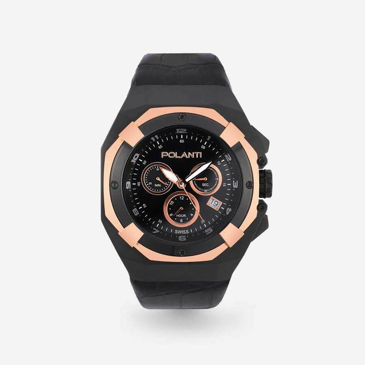 Photo: Polanti Valiant Chronograph Quartz Black Dial Mens Watch PLV-2900RG-BK