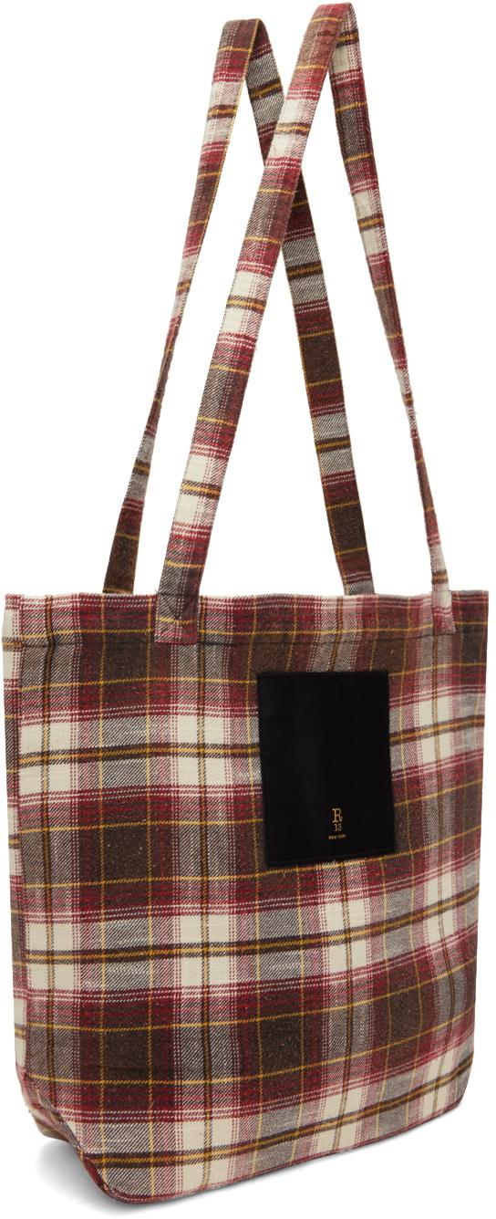 R13 Red & Off-White Check Tote