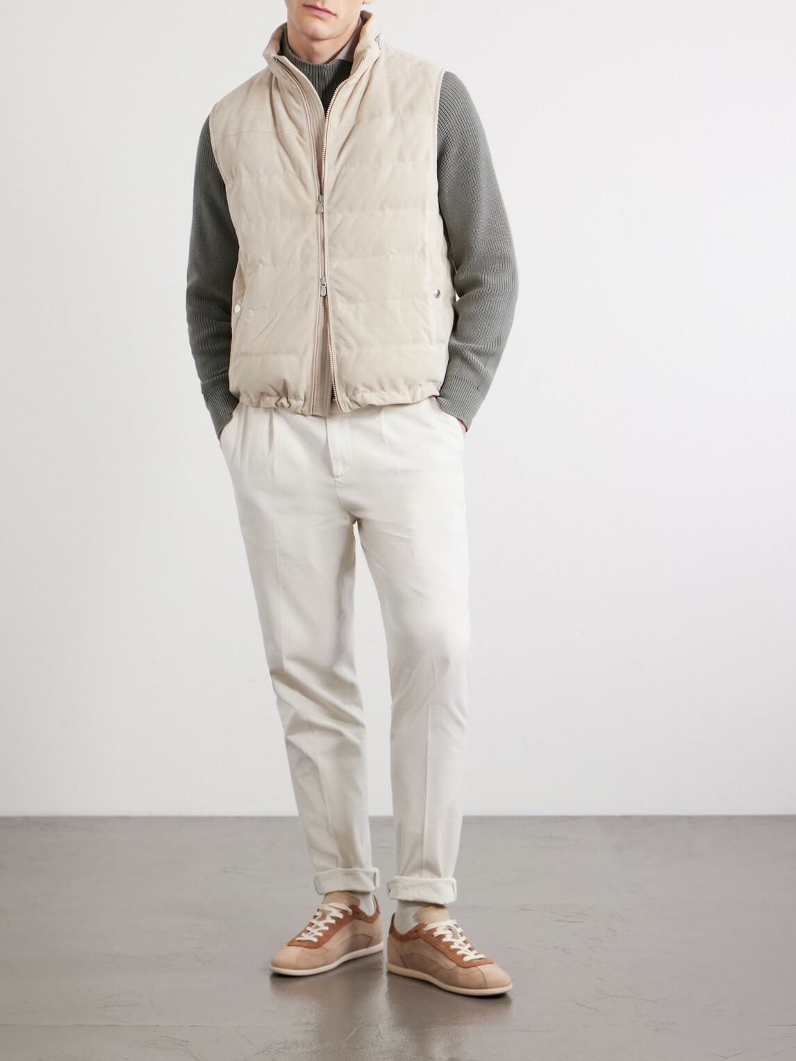 Brunello Cucinelli - Hooded Suede Down Gilet - Neutrals
