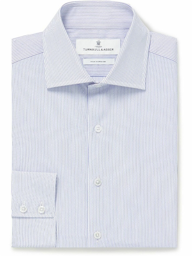 Photo: Turnbull & Asser - Shelton Slim-Fit Cutaway-Collar Pinstriped Cotton Shirt - Blue
