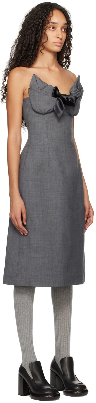 SHUSHU/TONG Gray Embellished Bustier Spliced Midi Dress