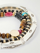 Peyote Bird - Set of Three 14-Karat Gold-Plated, Sterling Silver and Ruby Beaded Bracelets