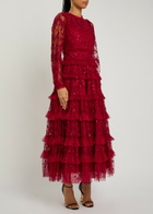 Needle & Thread Blossom Lace Floral Sequin-embellished Tulle Gown Red