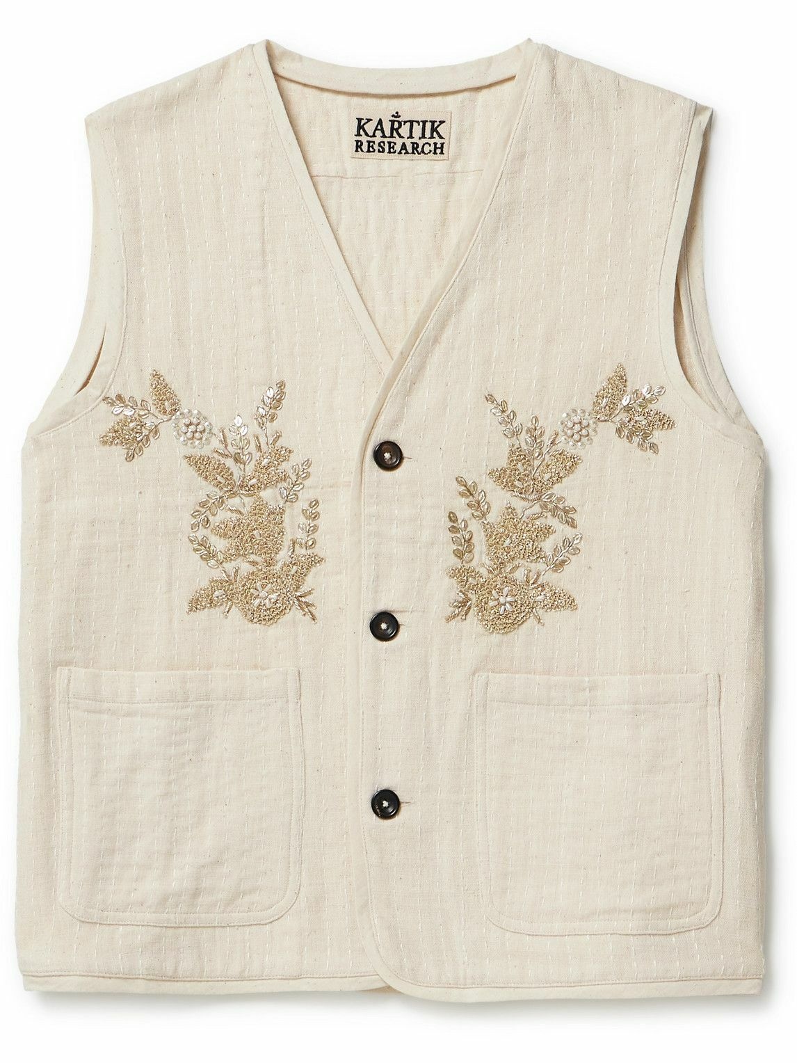 Photo: Kartik Research - Embellished Quilted Cotton Gilet - Neutrals