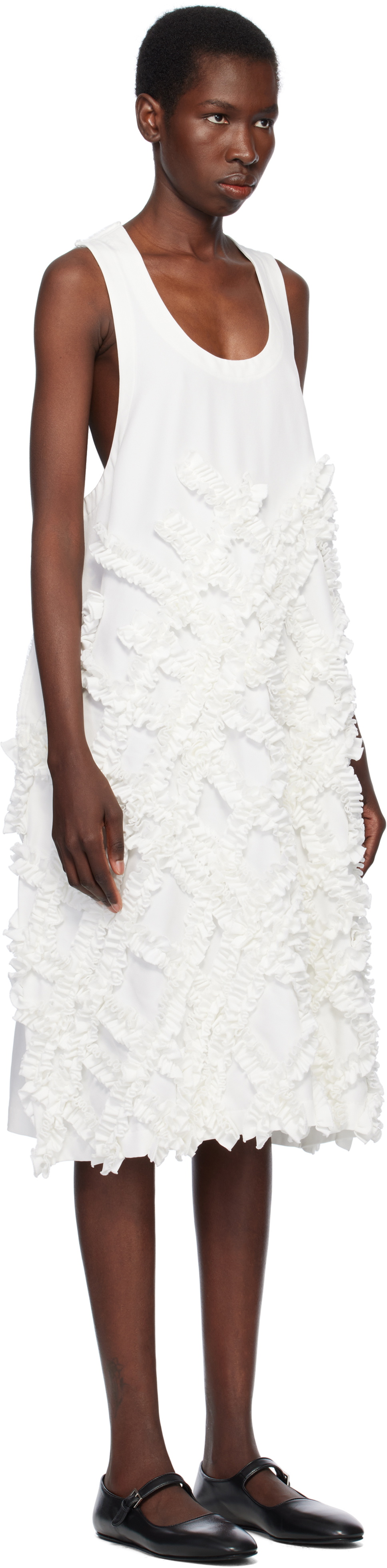 Black Comme des Garçons White Polyester Twill Midi Dress
