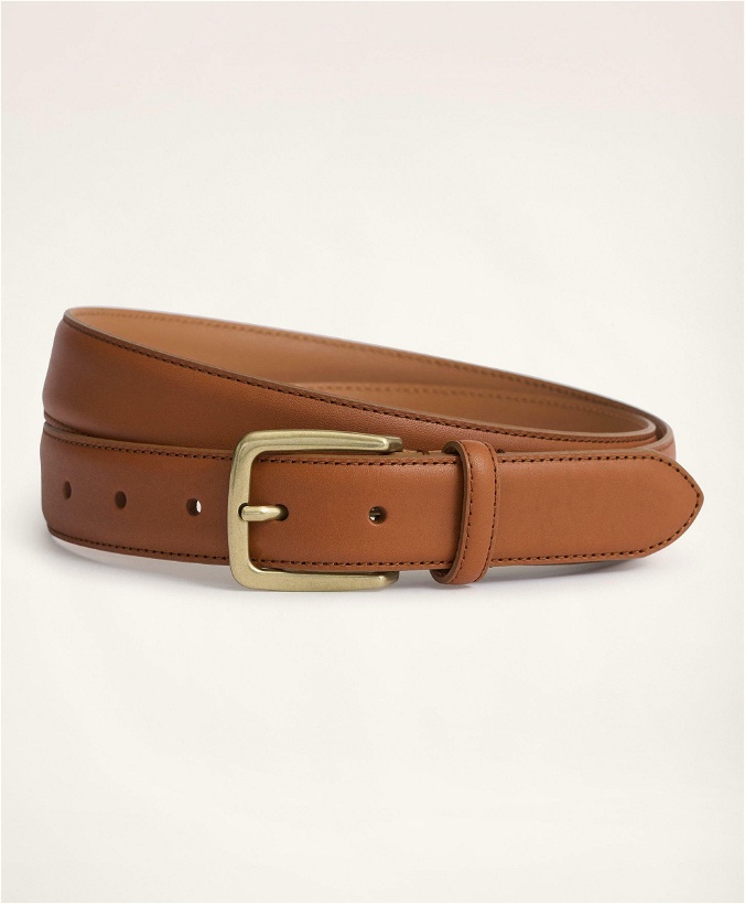 Photo: Brooks Brothers Men's Stitched Leather Belt | Medium Brown